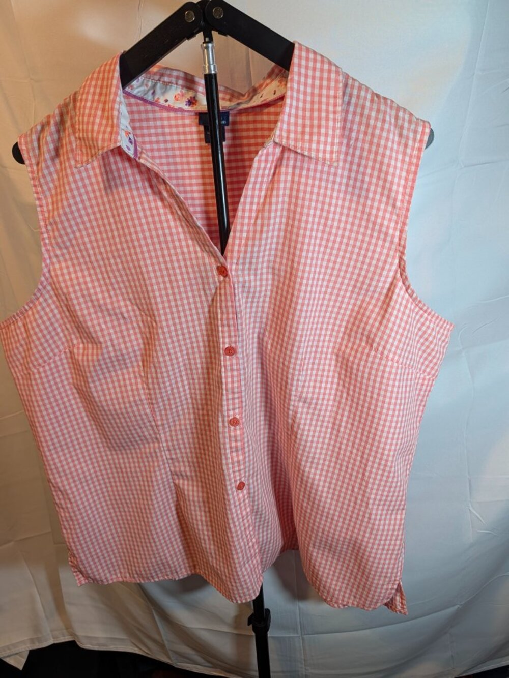 Basic Editions Womens 2X Button-Up Shirt Peach/White Woven Cotton Blend